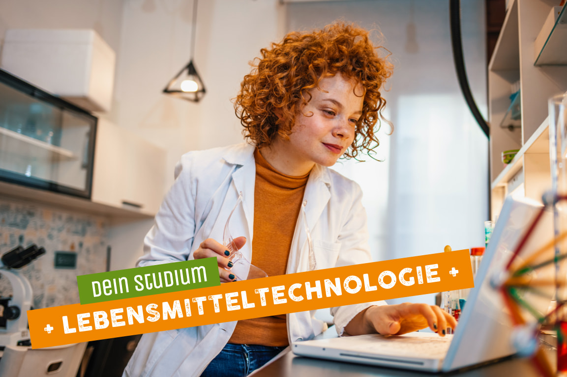 Lockige Laborantin als Vertreterin des Studiums der Lebensmitteltechnologie